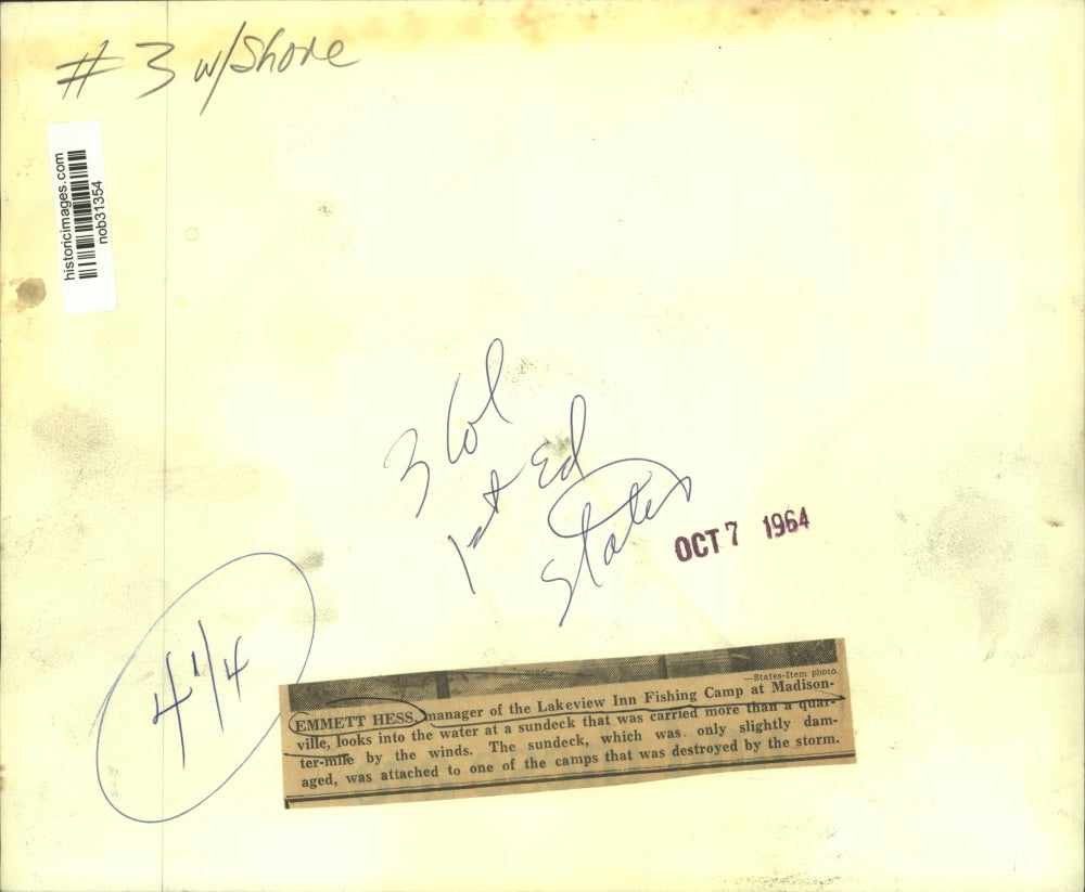 1964 Press Photo A sundeck at Madisonville carried by the winds from the storm.