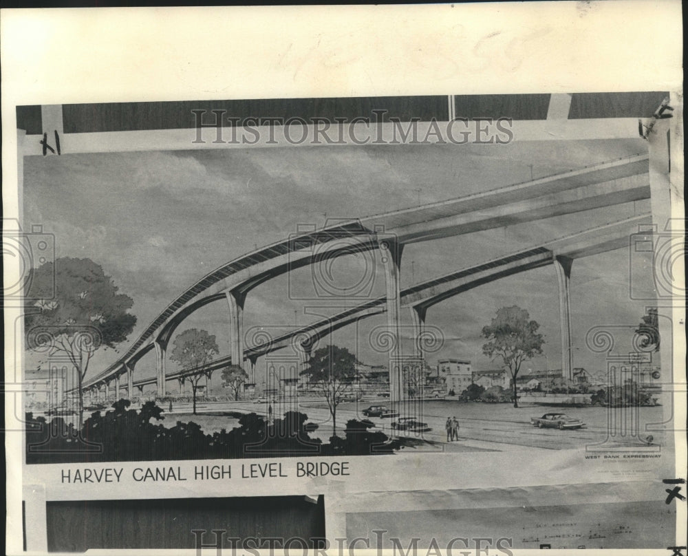 1974 Press Photo Stylized elevated span over the Harvey Canal at Harvey Canal- Historic Images