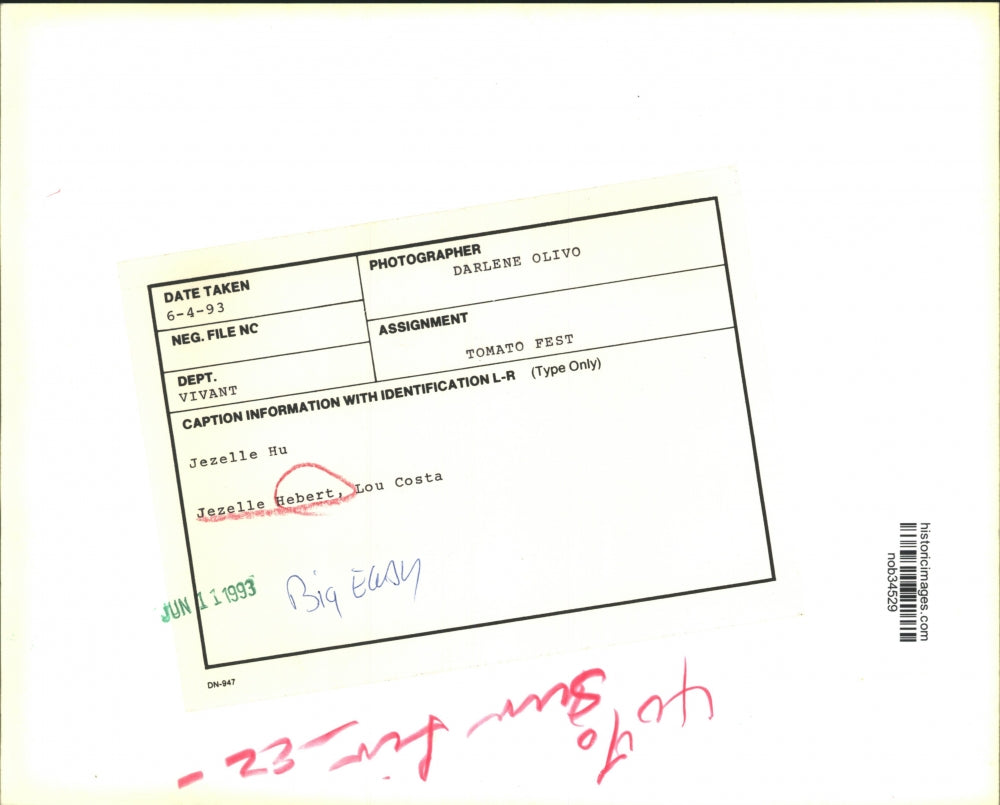 1993 Press Photo Jezelle Hebert and Lou Costa at the New Orleans tomato fest.