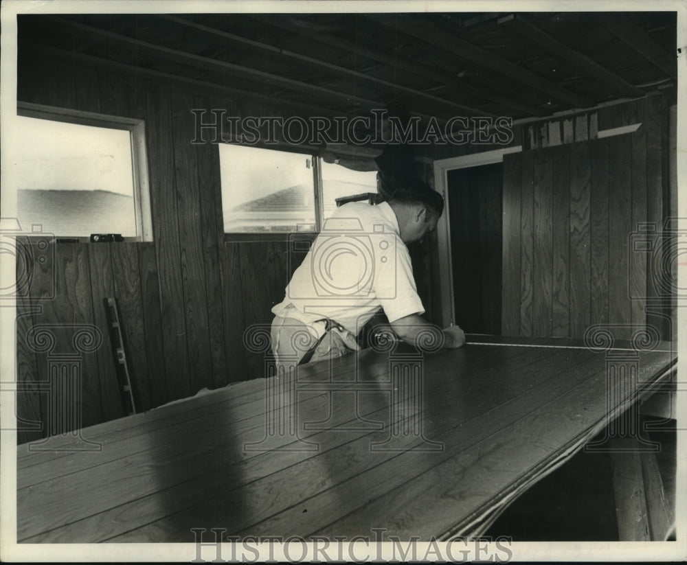 1968 Press Photo Workmen install paneling inside in Mrs. Hugo V. Tofanelli home