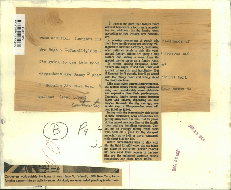 Load image into Gallery viewer, 1968 Press Photo Workmen install paneling inside in Mrs. Hugo V. Tofanelli home
