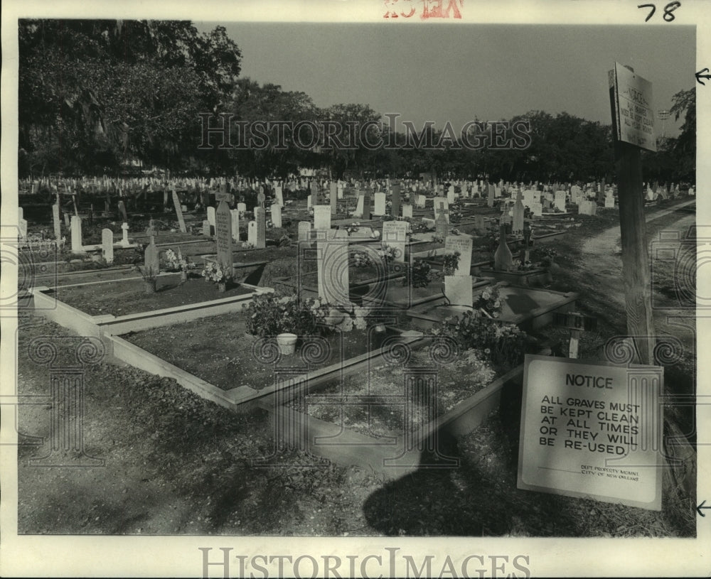 1974 Press Photo Cemetery has received better care due to stricter policing