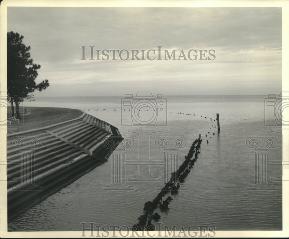 1961 Press Photo Removal of row pilings in Lake Pontchartrain - nob36660