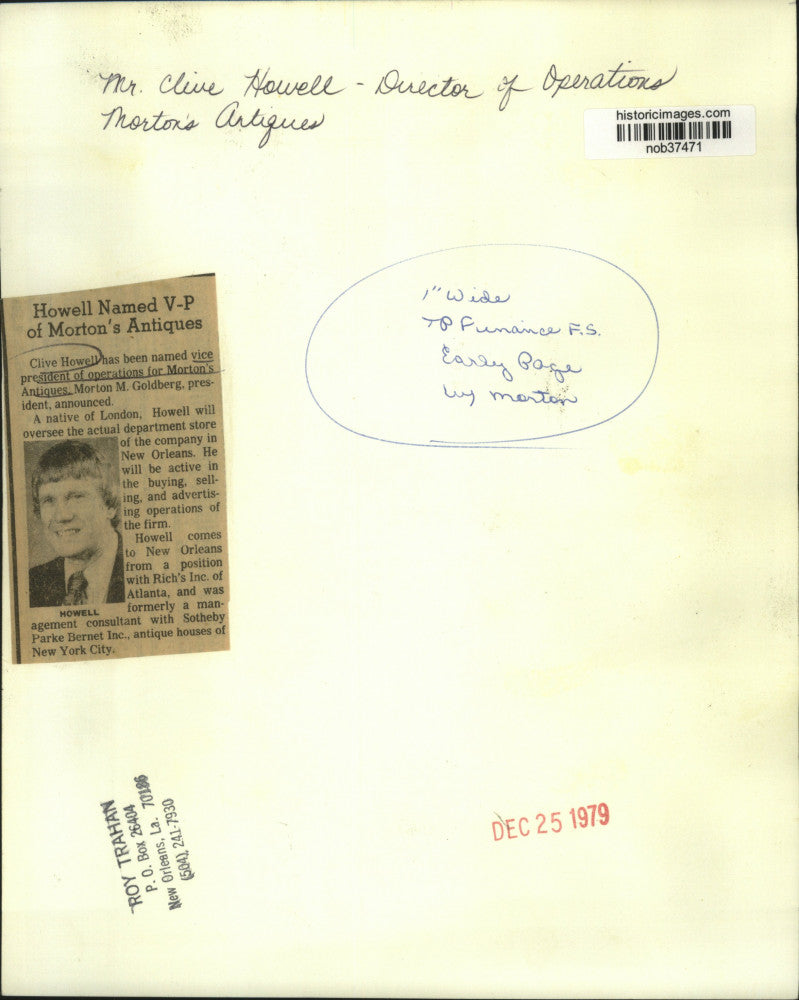 1979 Press Photo Clive Howell, Director of Operations -Morton's Antiques