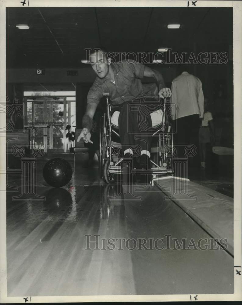 1959 Press Photo Louisiana Tragedy Stricken Donald Helton Bowling in Wheelchair