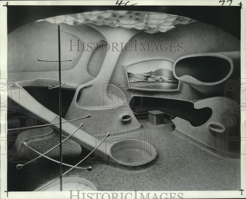 Load image into Gallery viewer, 1964 Press Photo Display of Room of the Future by Armstrong Cork Co. at NY Fair
