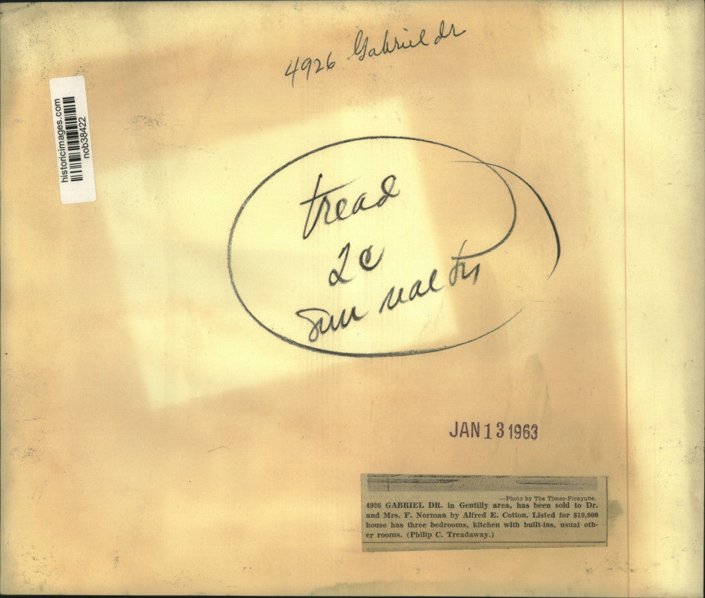 1963 Press Photo Home at 4926 Gabriel Dr. in Gentilly sold to Dr. F. Norman