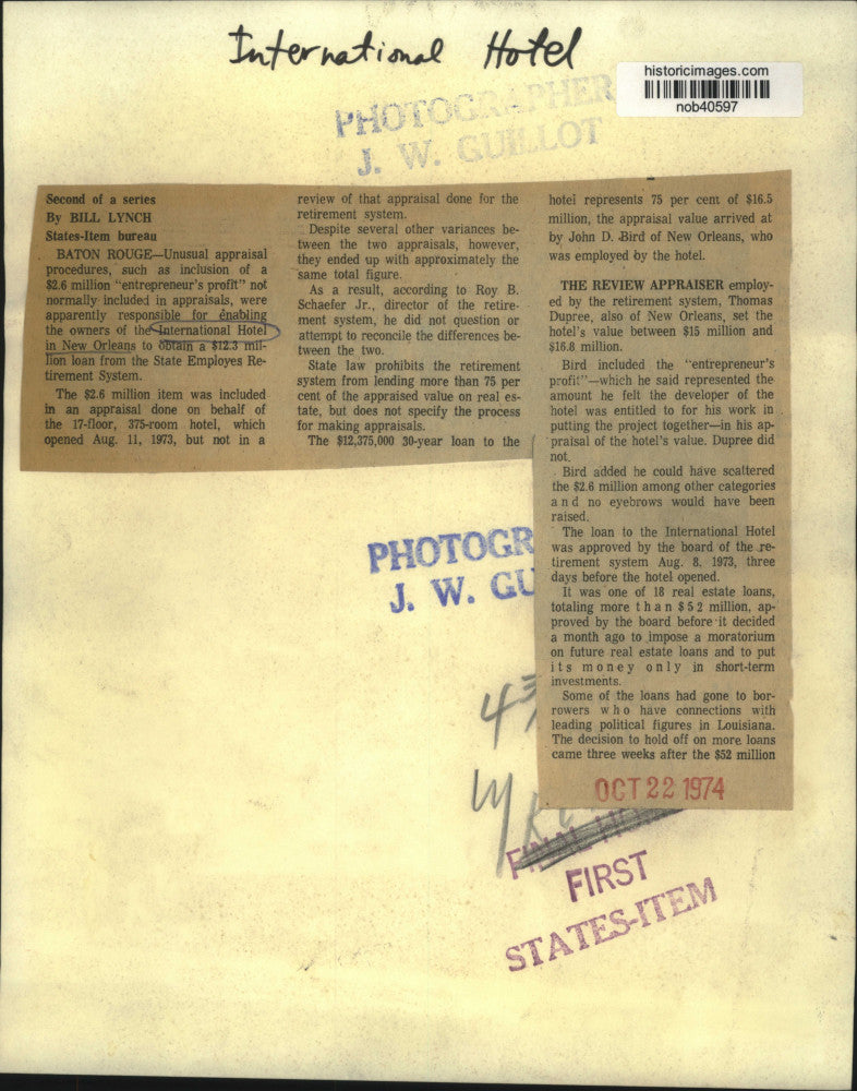 1974 Press Photo International Hotel, New Orleans to obtain a $12.3 million loan