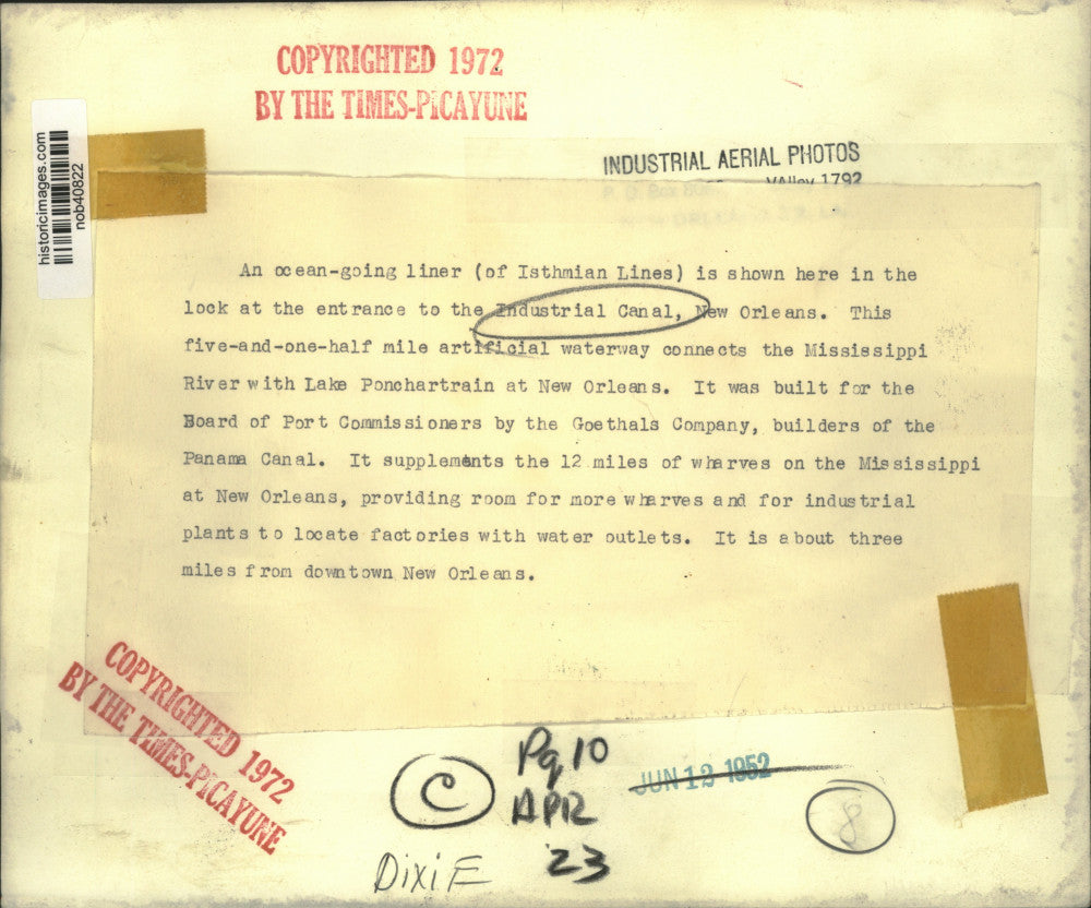 1952 Press Photo Isthmian Lines at entrance to the Industrial Canal, New Orleans