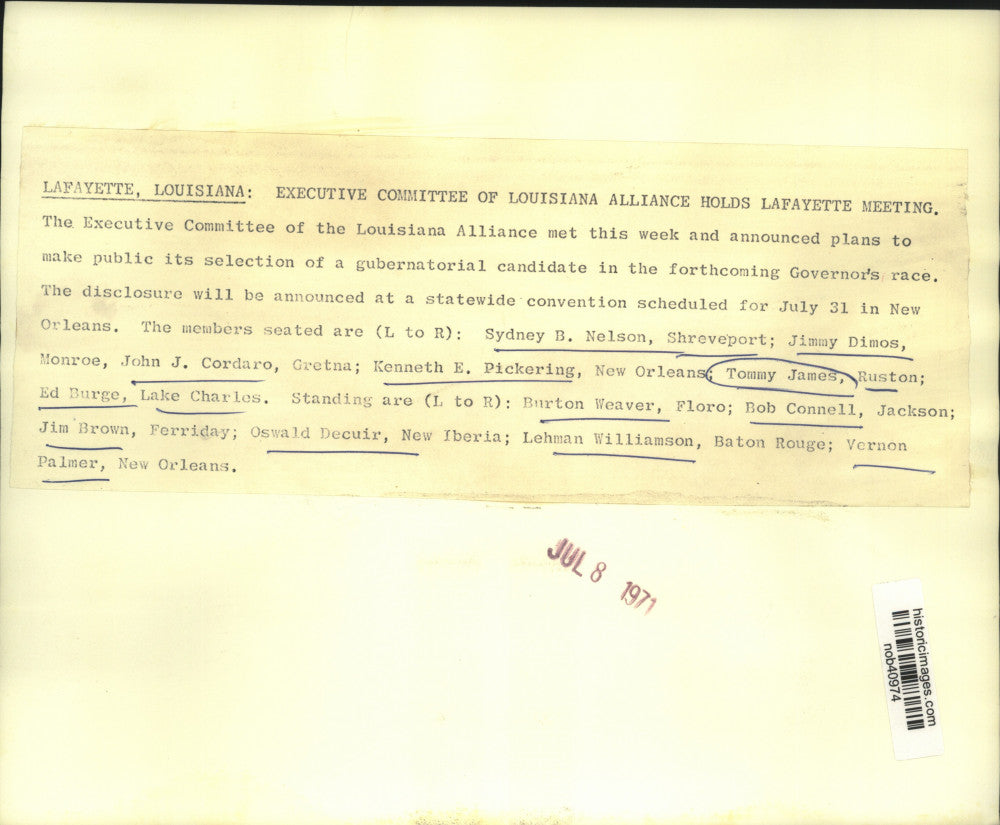 1971 Press Photo Executive Committee of Louisiana Alliance. - nob40974