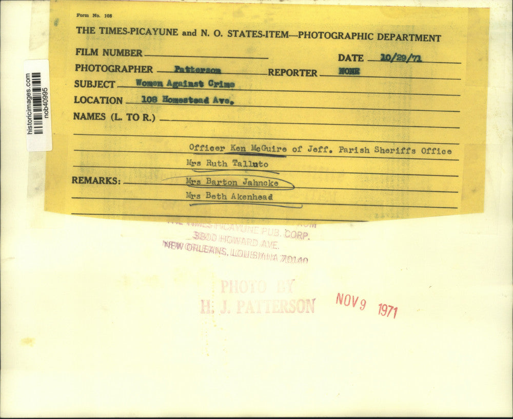 1971 Press Photo Women Against Crime meeting with Jefferson Parish Sheriff