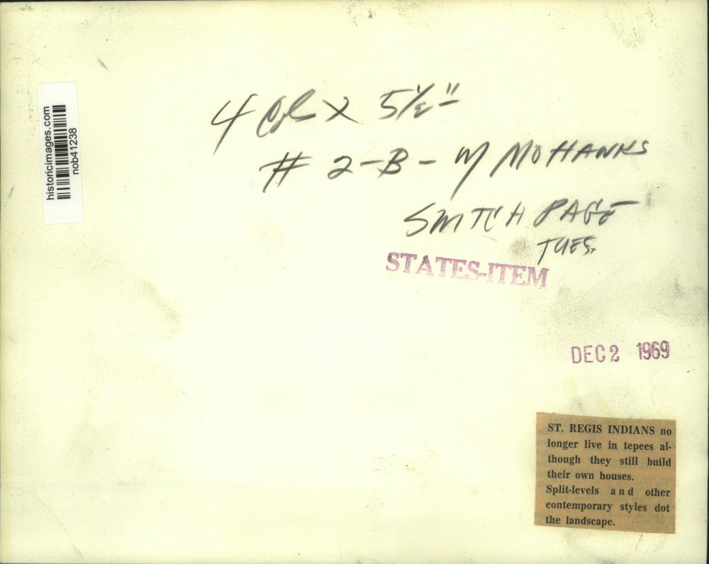 1969 Press Photo St. Regis Indians no longer live in tepees such at this.