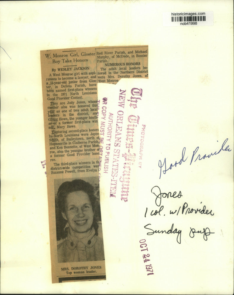 1971 Press Photo Louisiana-Mrs. Dorothy Jones, honored as a top woman leader