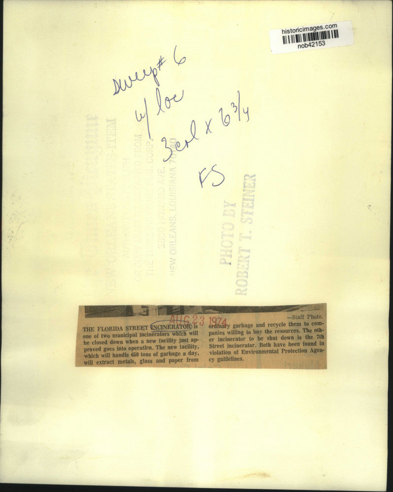 1974 Press Photo The Florida Street Incinerator in operation - nob42153