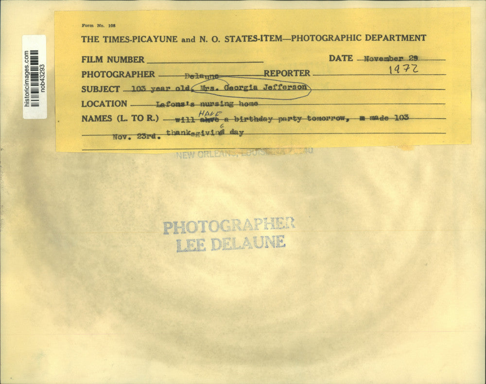 1972 Press Photo Mrs. Georgia Jefferson celebrating her 103rd birthday