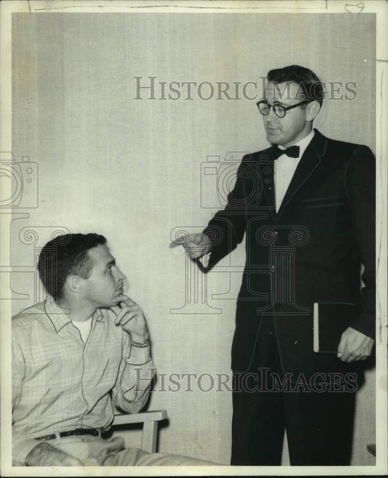 Load image into Gallery viewer, 1957 Press Photo Joe Sparks, and Dr. Lee Hoffman in "No More Darkness" Play
