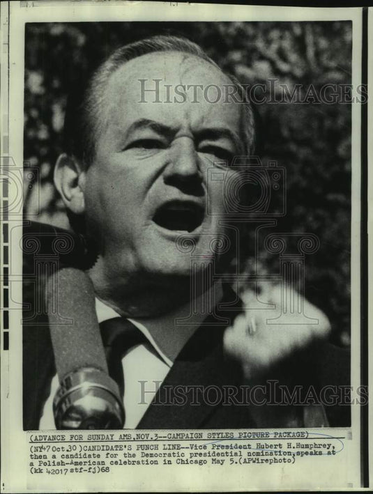 1968 Press Photo Vice President Hubert H. Humphrey, presidential candidate