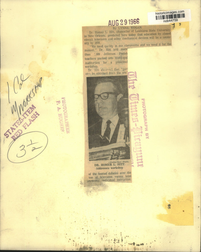 Load image into Gallery viewer, 1966 Press Photo Dr. Homer Hitt, chancellor of Louisiana State University
