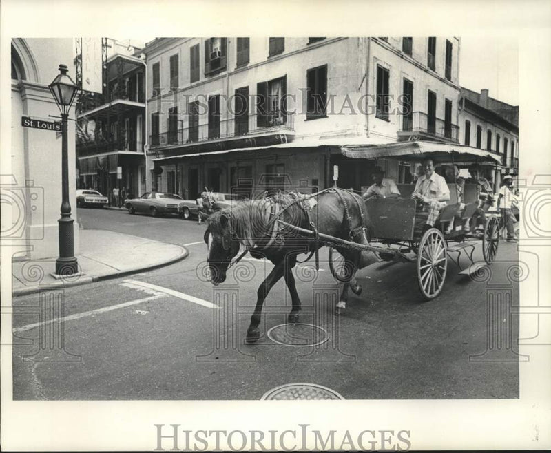 Load image into Gallery viewer, 1977 Press Photo New Orleans horse &amp; buggy take people down St. Louis St.
