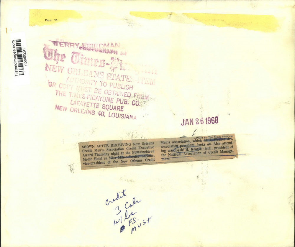 1968 Press Photo New Orleans Credit Men's Association Credit - nob48291