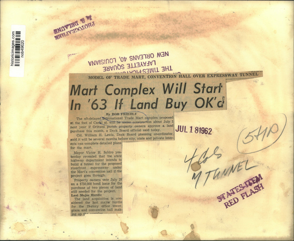 1962 Press Photo Proposed model of International Trade Mart Complex, Canal St