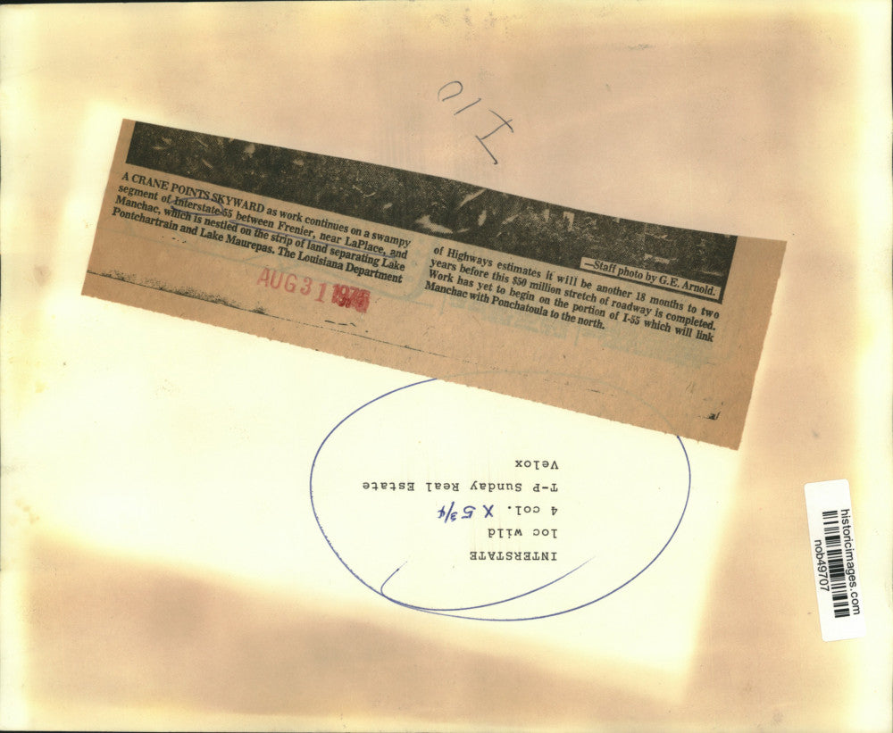 1975 Press Photo Construction at Intestate 55 between Frener near LaPlace