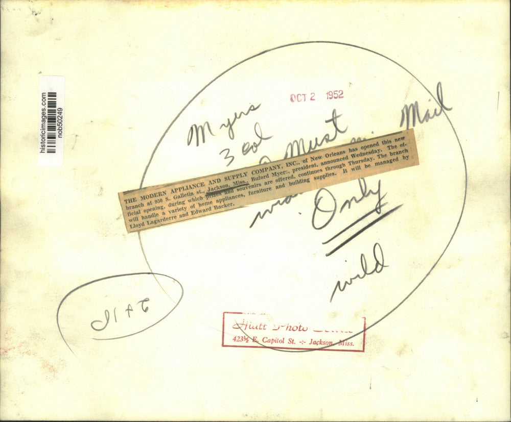 1952 Press Photo New branch of Modern Appliance and Supply Company in Jackson