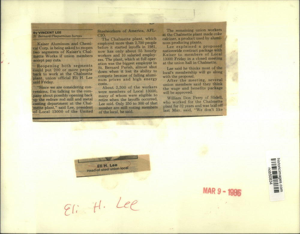 1986 Press Photo Eli H. Lee, President Of Local 13000 Of United Steelworkers