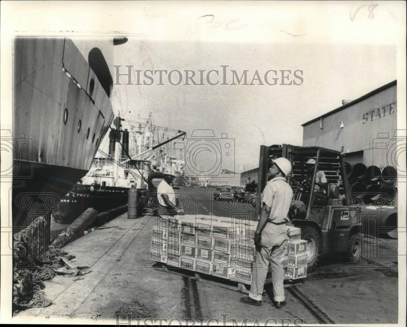 Load image into Gallery viewer, 1973 Press Photo Longshoremen back on the job at the Napoleon Avenue Warf.

