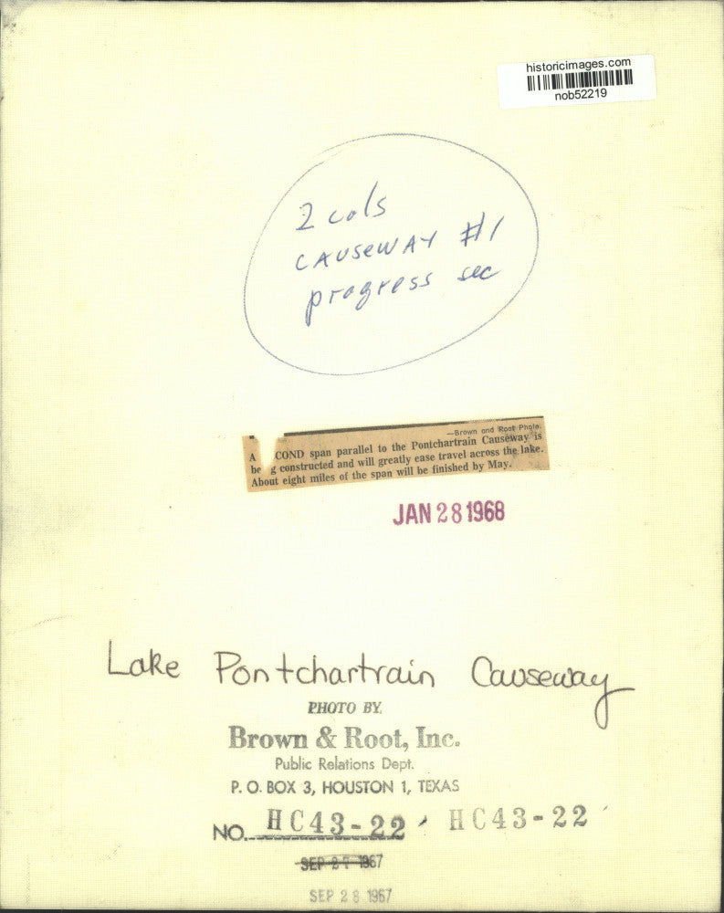 1968 Press Photo Second span parallel to Pontchartrain Causeway- Constructed