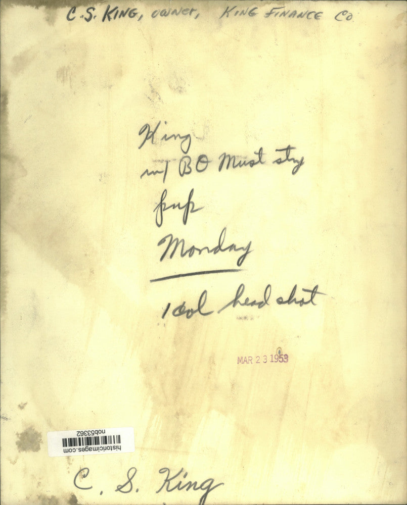 1953 Press Photo C.S. King, Owner of King Finance Company - nob53362