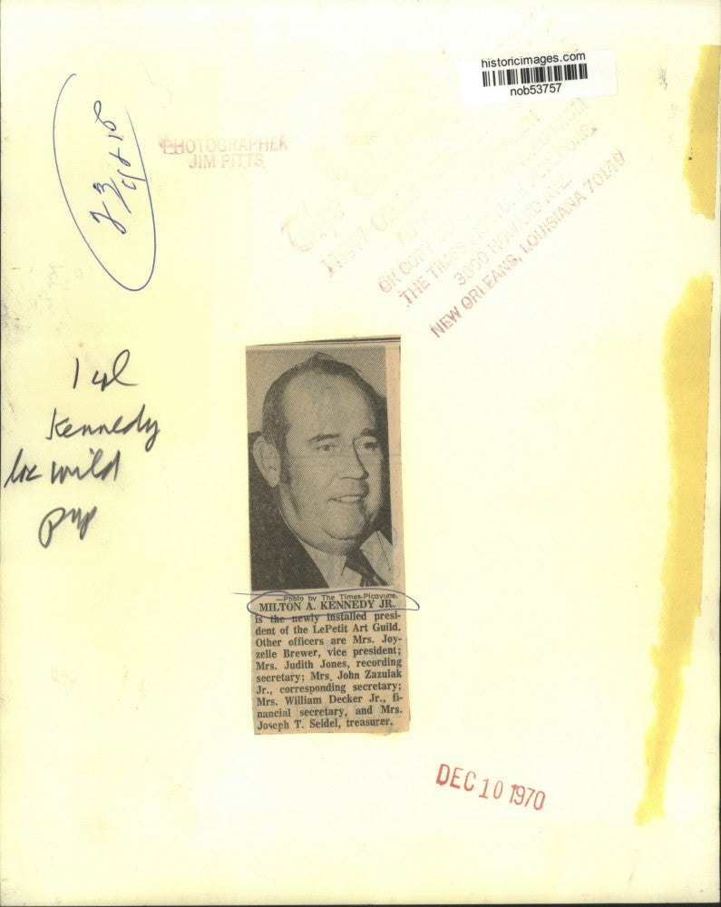 1970 Press Photo Milton A. Kennedy Jr., president of the LePetit Art Guild