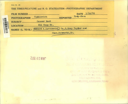 1972 Press Photo Edward A. Laroussini, Dr. B. Gray Taylor and Chas. Schwartz Jr