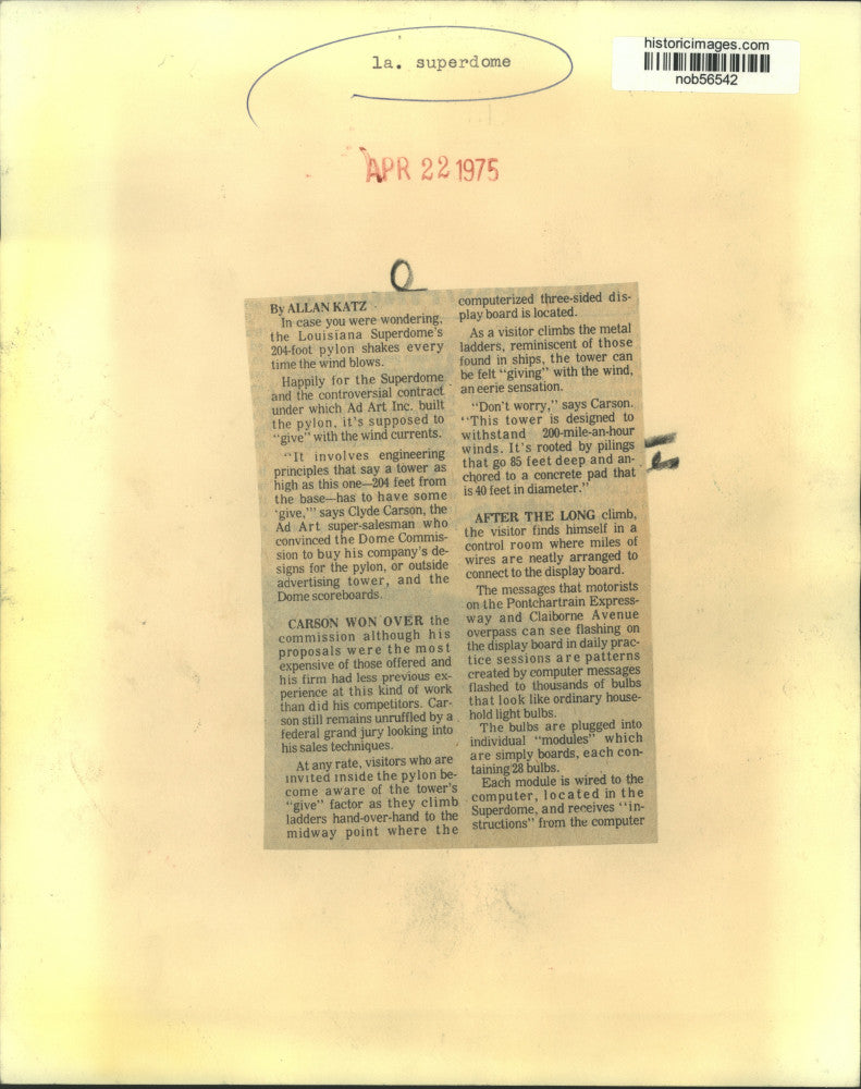 Load image into Gallery viewer, 1975 Press Photo Construction of the Louisiana Superdome's 204-foot pylon
