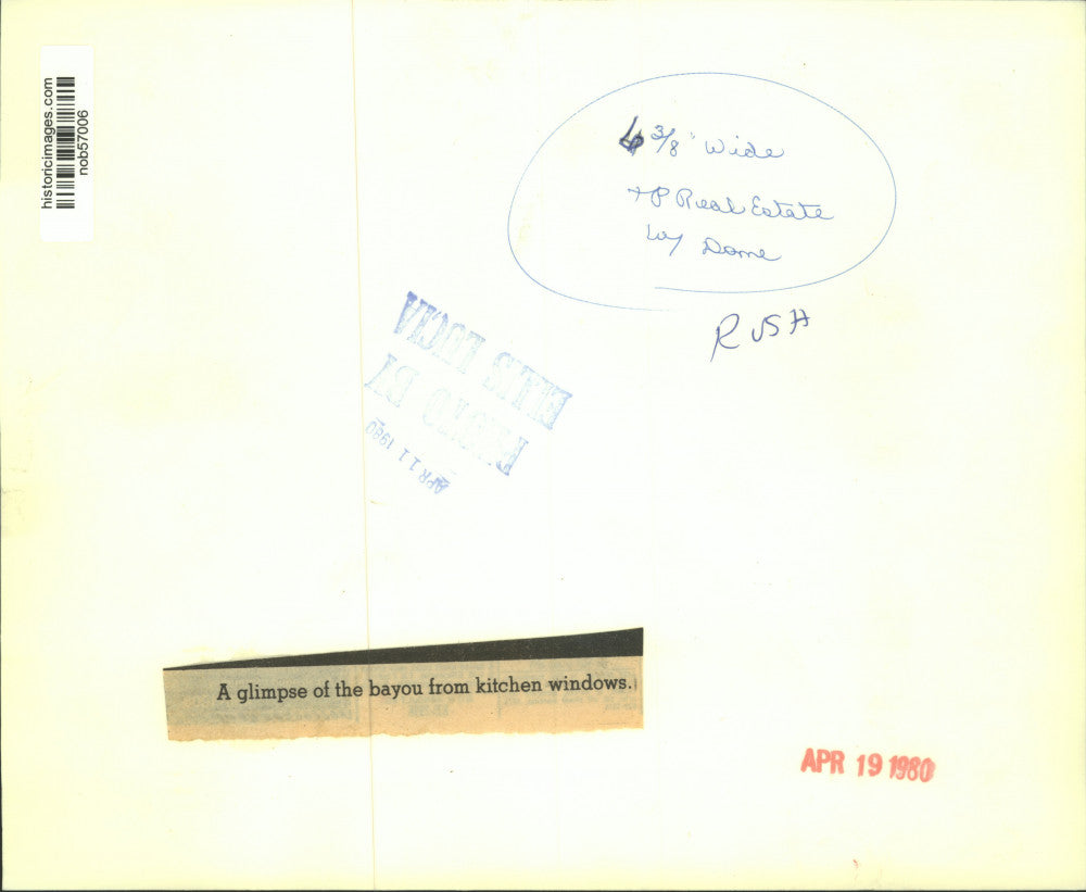 1980 Press Photo New Orleans Realty-A glimpse of the bayou from kitchen windows