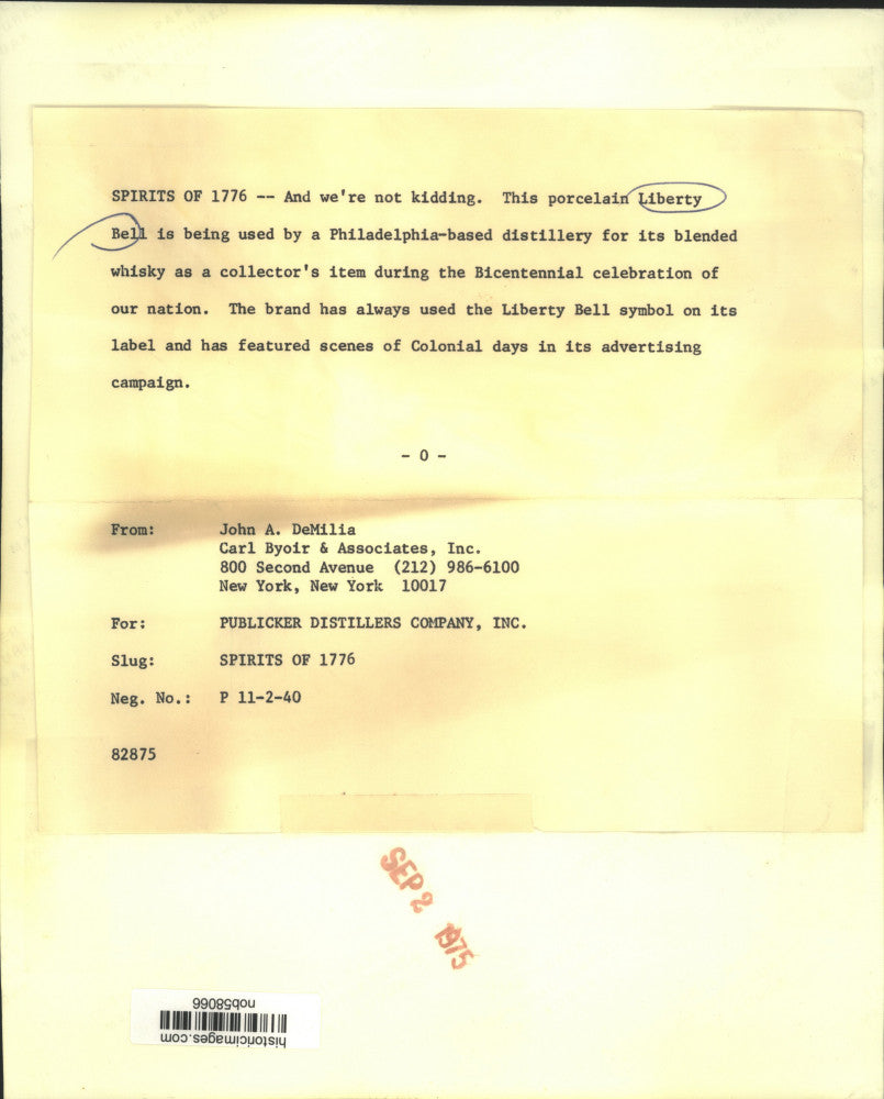 1940 Press Photo Porcelain Liberty Bell used by Philadelphia-based distillery