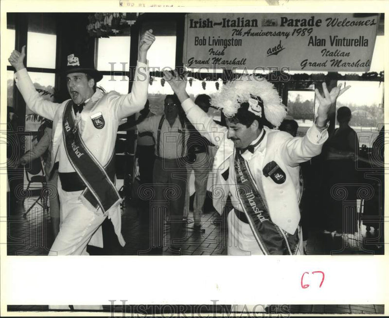 Load image into Gallery viewer, 1989 Press Photo Bob Livingston, Alan Vinturella at Irish Italian Parade Party
