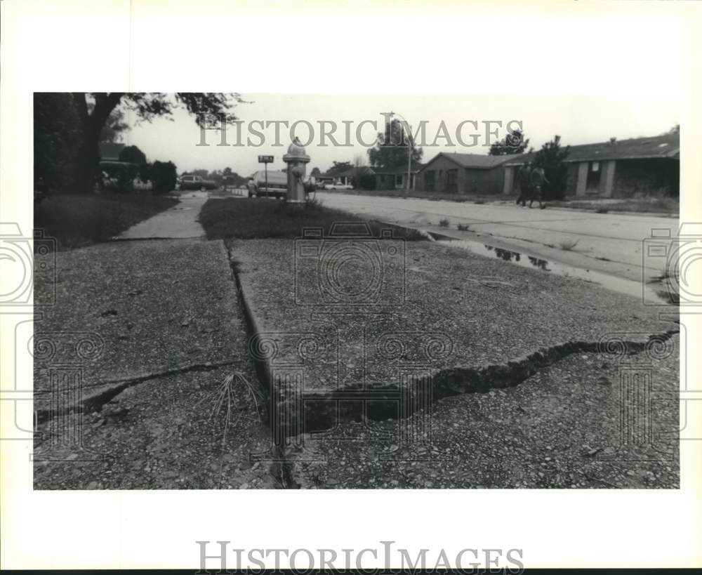 1991 Press Photo Cracked driveway and sidewalk in Lincolnshire subdivision- Historic Images