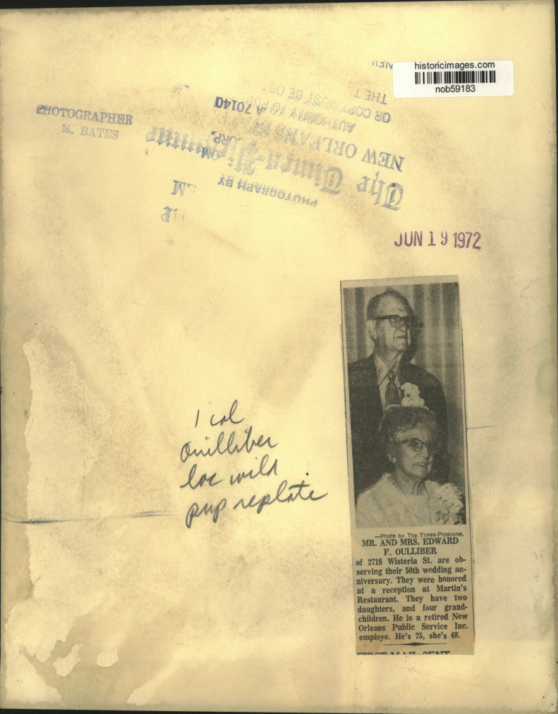 1972 Press Photo Mr. and Mrs. Edward Oulliber celebrate 50th wedding anniversary