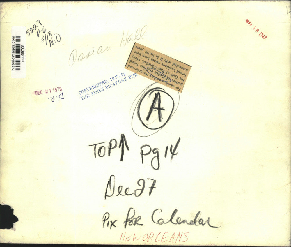 1947 Press Photo Columned portico of Ossian Hall - nob59709