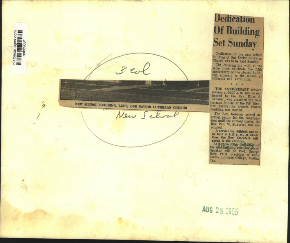 1955 Press Photo New school building next to Our Savior Lutheran Church