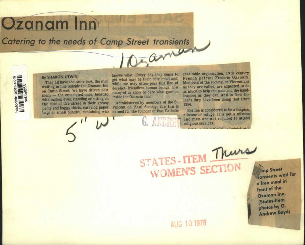 1978 Press Photo Camp Street transients wait for a free meal in Ozanam Inn