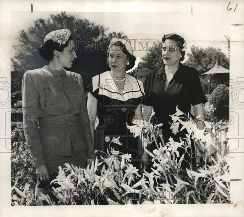 Load image into Gallery viewer, 1954 Press Photo Chairmen of the Statewide Daylily show with day lilies
