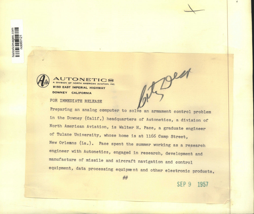 1957 Press Photo Walter H. Pace, research engineer with Autonetics - nob60121