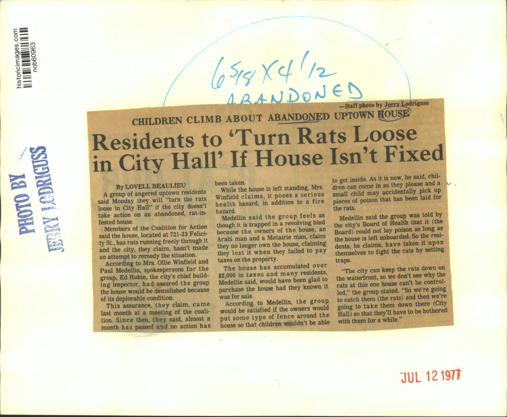 1977 Press Photo Abandoned Uptown House Is A Hazard For Children, New Orleans