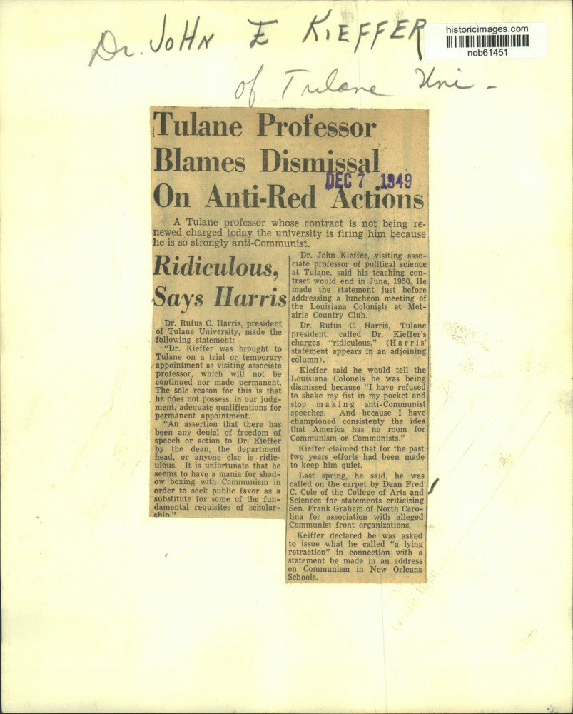 1949 Press Photo Dr. John Kieffer, Associate Professor at Tulane University