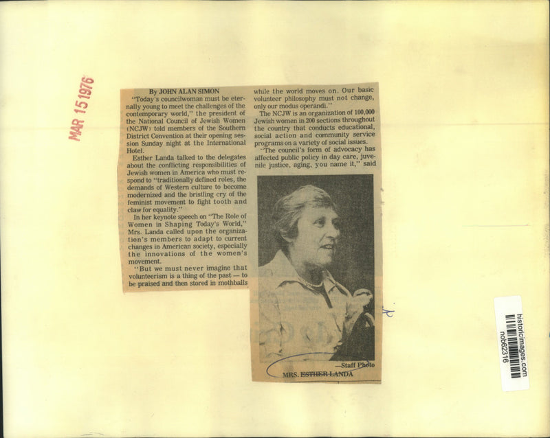 Load image into Gallery viewer, 1976 Press Photo Esther Landa, President, National Council Of Jewish Women
