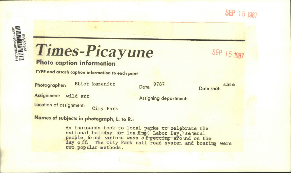 1987 Press Photo Local parks celebrate Labor Day - City Park - nob62646