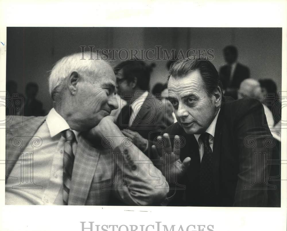 1983 Press Photo A.J. Laborde &amp; Hugh Kelly- ODECO Officials at the Superdome- Historic Images