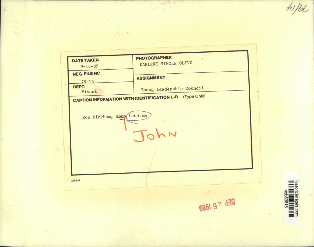 1989 Press Photo Rob Bickham, John Landrum at Young Leadership Council